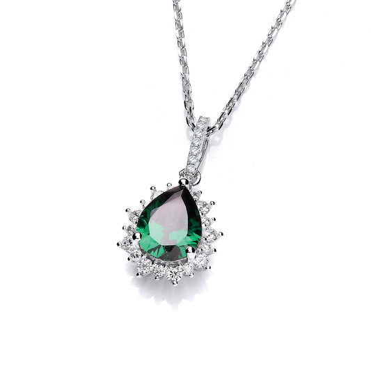 Silver Green Teardrop Cz Pendant with 18" Chain