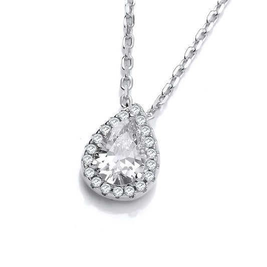 Teardrop Clear Cz Pendant with 18" Chain