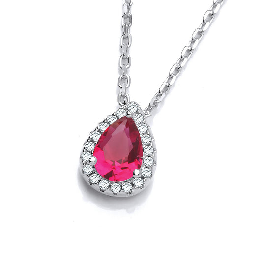 Teardrop Red Cz Pendant with 18" Chain