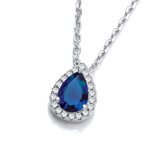Teardrop Blue Cz Pendant with 18" Chain