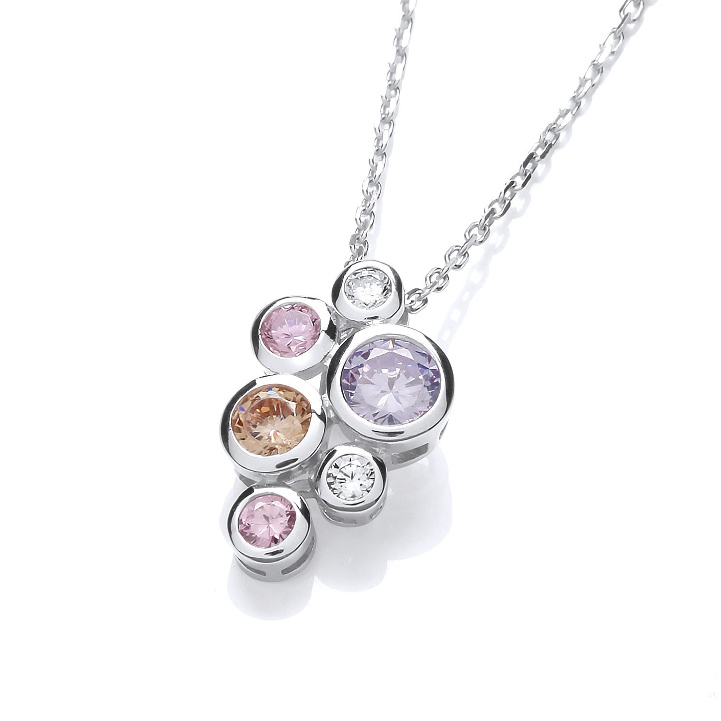 Multi Colour Rubover set CZs Pendant with Chain