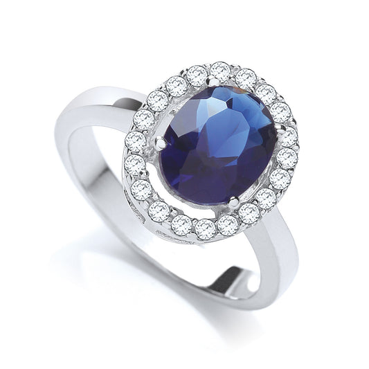 Blue Oval Cz Cluster Ring