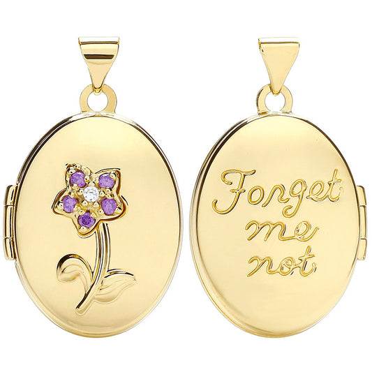Y/G Oval Double Sided Locket with Purple Cz