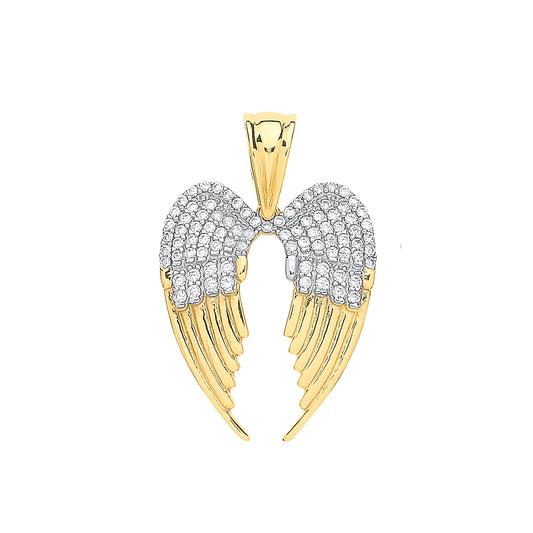 Y/G Cz Large Angel Wings Pendant