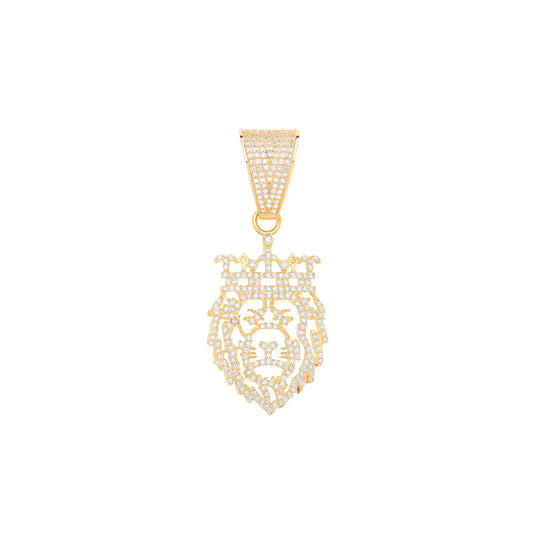 Y/G Lion Face King/Crown CZ Cut Out Pendant