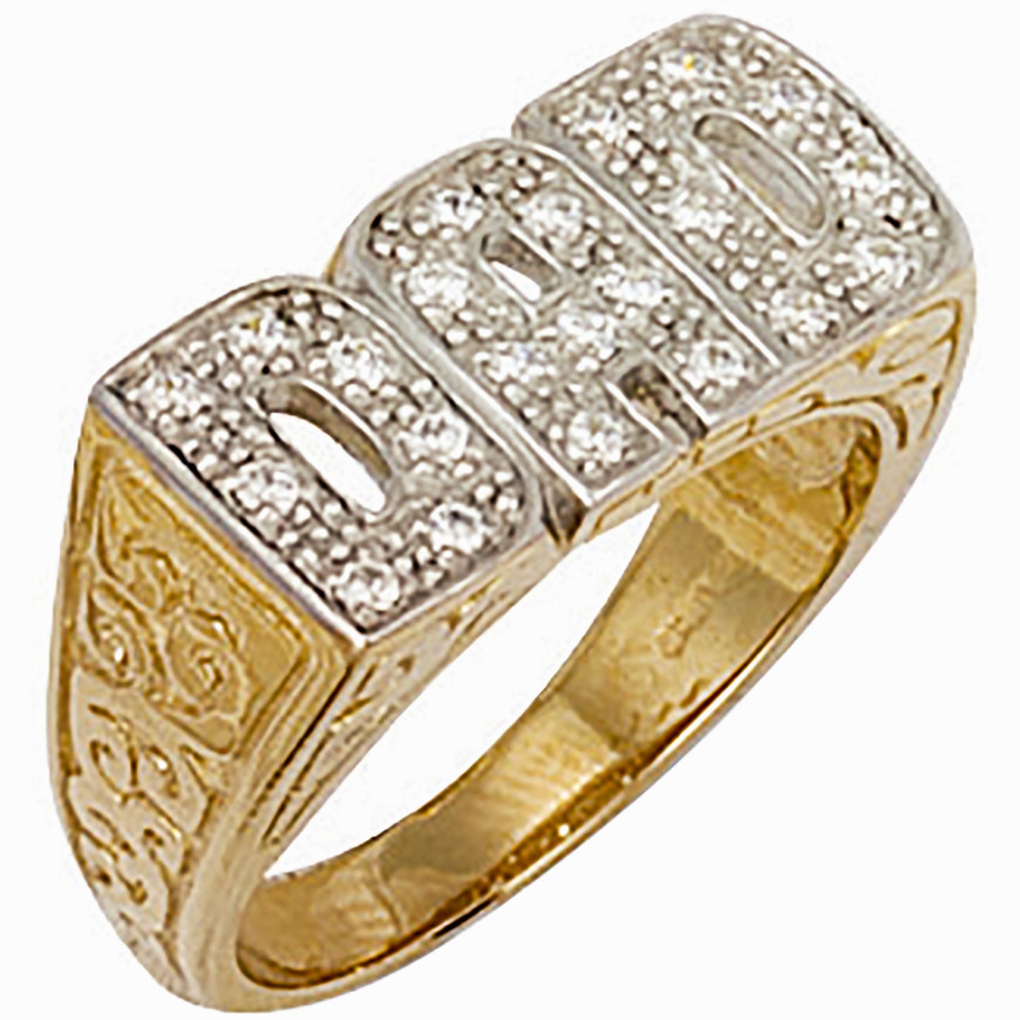 Y/G Cz Patterned Sides Dad Ring