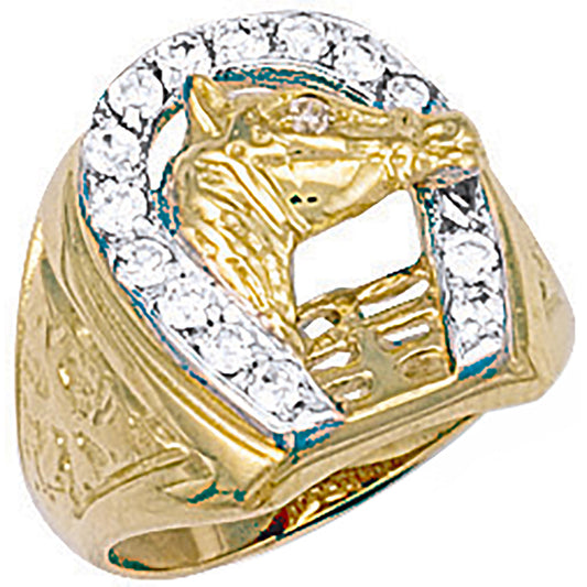 Y/G Horse Shoe & Head Cz Ring