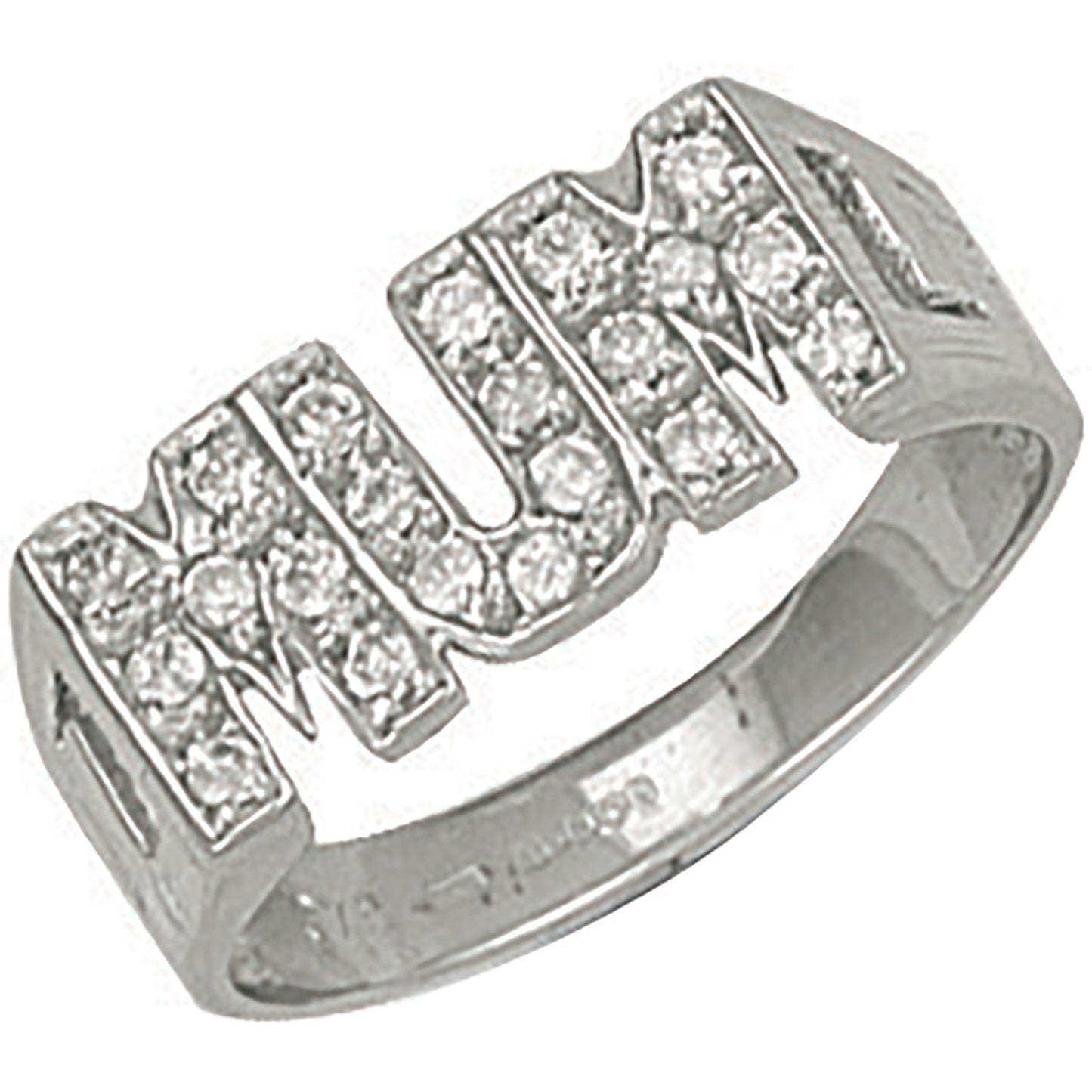 W/G Cz ID Sides Mum Ring