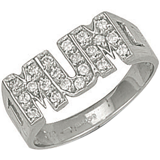 W/G Cz ID Sides Mum Ring