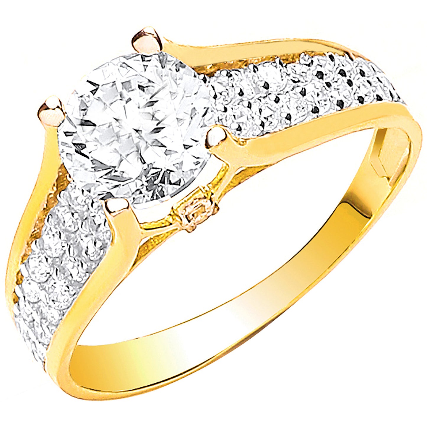 Y/G Ladies Single Stone Two Row Cz Shoulder Ring