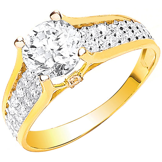 Y/G Ladies Single Stone Two Row Cz Shoulder Ring