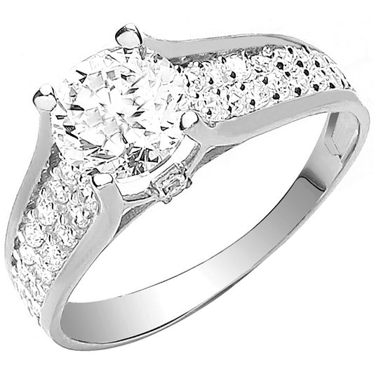 W/G Ladies Single Stone Two Row Cz Shoulder Ring