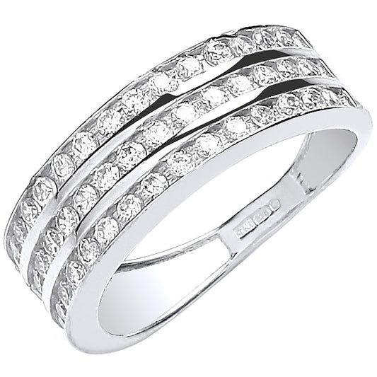 W/G Ladies Three Row Cz Ring