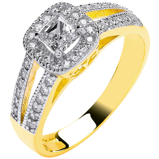 Y/G Ladies Princess Centre Split Shank Cz Ring