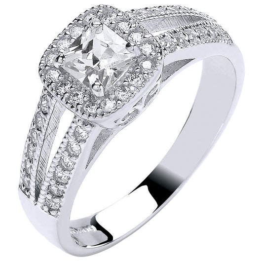 W/G Ladies Princess Centre Split Shank Cz Ring