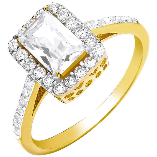 Y/G Ladies Emerald Centre Cz Ring