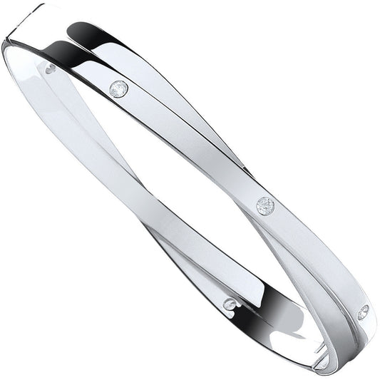 Silver Solid Cz Kiss Hinged Bangle