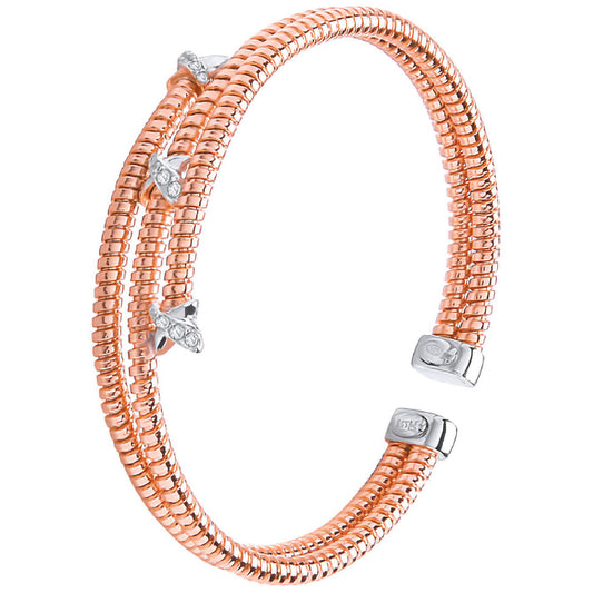 Silver Rose Coated Cz Kiss Ladies Bangle