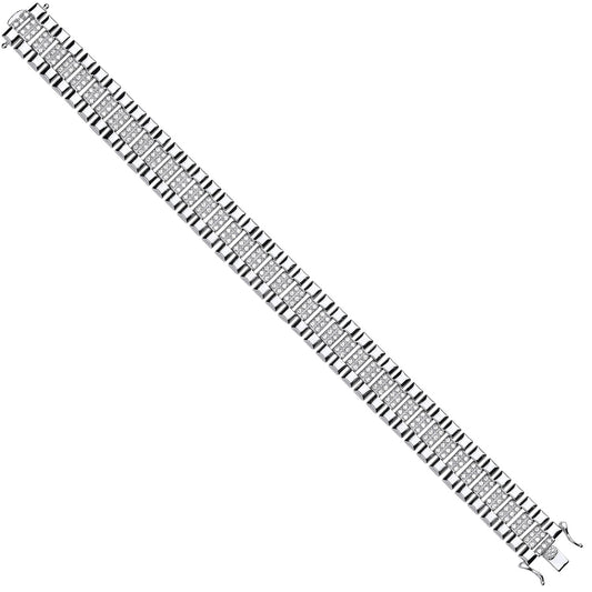 Silver 15mm Fancy Cz Link Gents Bracelet