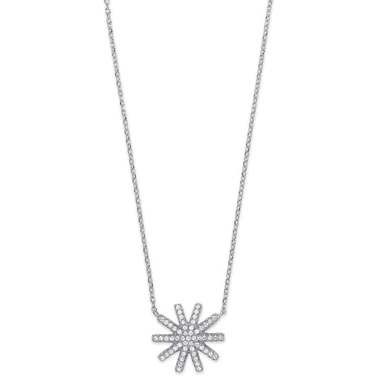 Silver Cz Starburst Pendant 16" Necklace