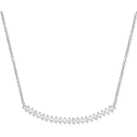 Silver Chic Curved Bar CZ 17" Necklace