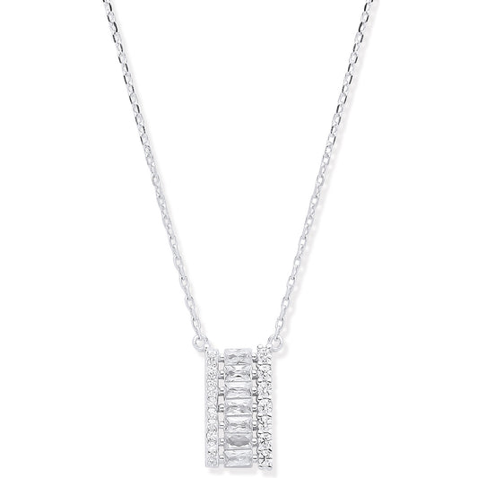 Silver Asymmetric CZ Pendant Necklace 16"