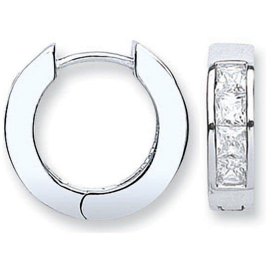 Silver Cz Princess Cut Huggies