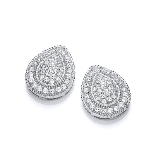 Silver Teardrop Cz Cluster Stud