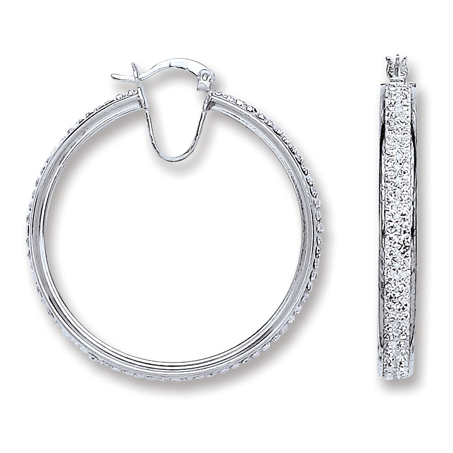 Silver Large Hoop Crystal Earrings