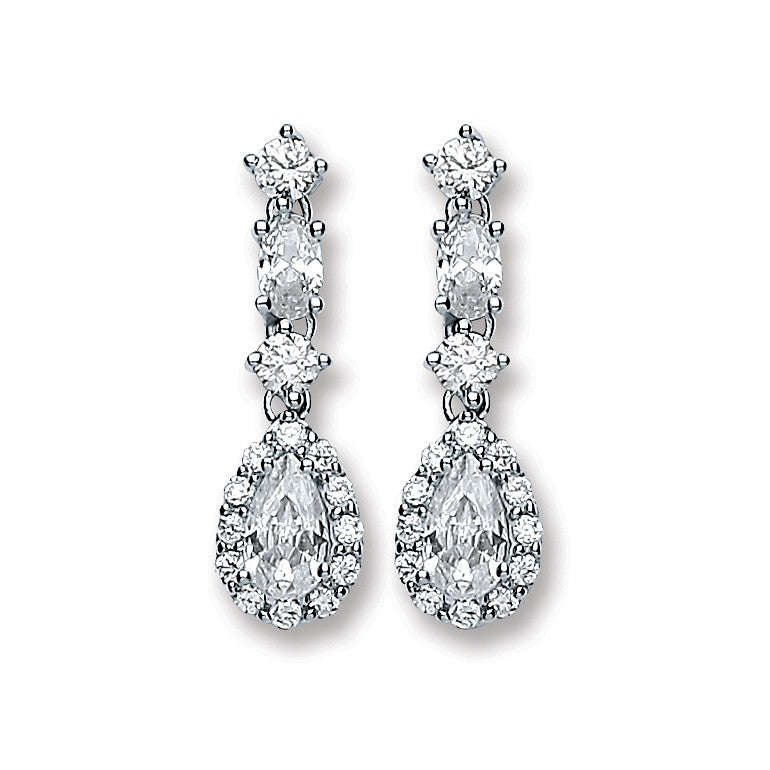 Silver Cz Graduated Teardrop Stud Earrings