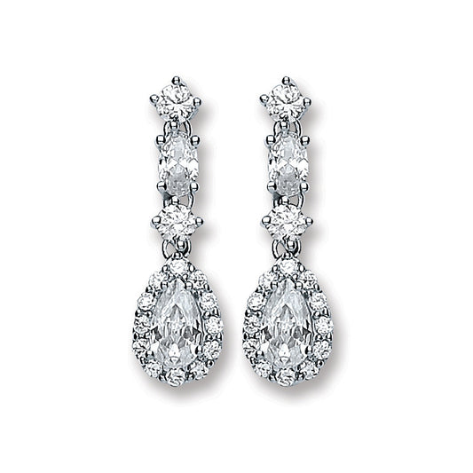 Silver Cz Graduated Teardrop Stud Earrings