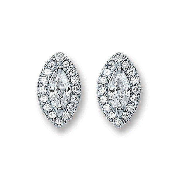 Silver Pear Shape Cz Stud Earrings