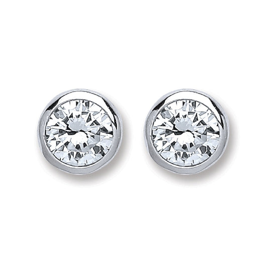 Silver Rd. Bril. Cut Rub Over Setting 6mm Cz Stud