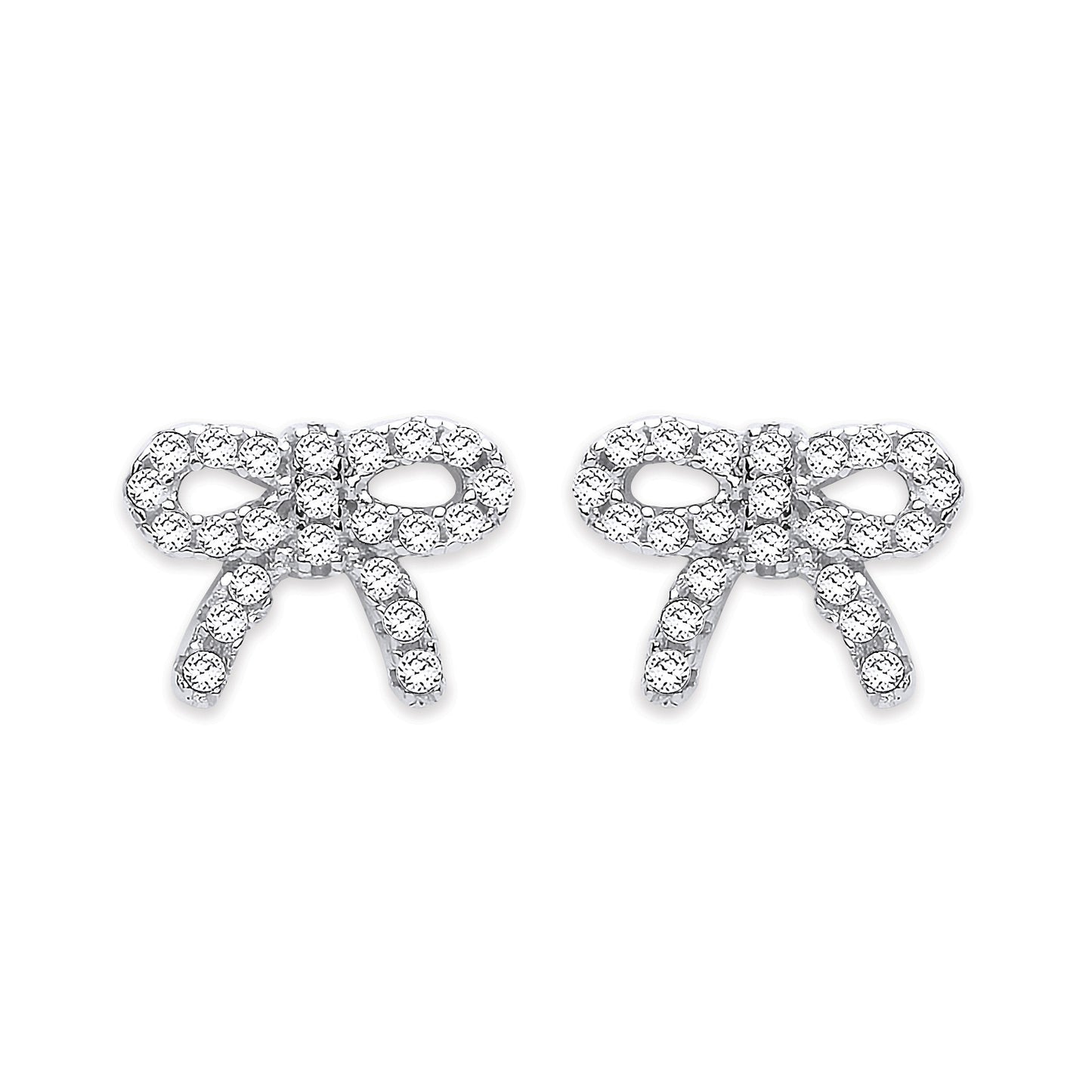 Silver Cz Bow Stud Earrings