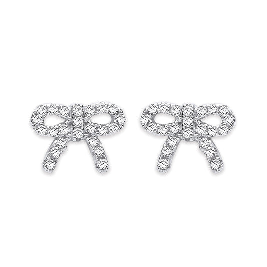 Silver Cz Bow Stud Earrings