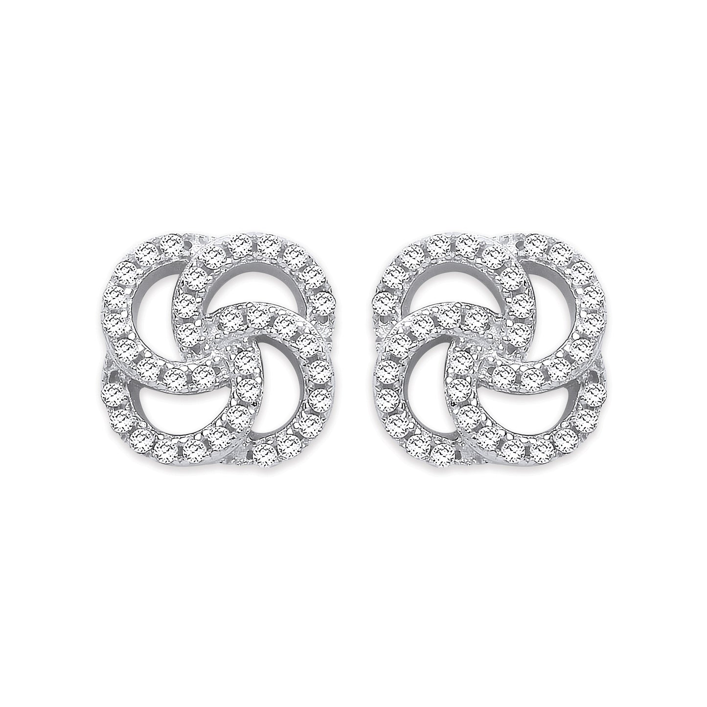 Silver Cz Swirl Stud Earrings