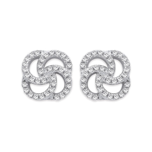 Silver Cz Swirl Stud Earrings