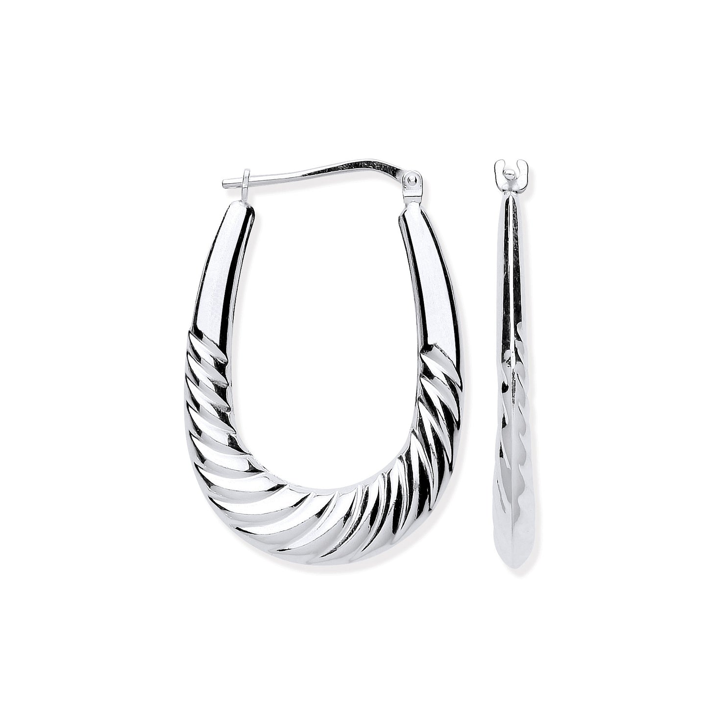 Silver Twisted Ridge Oval Creoles