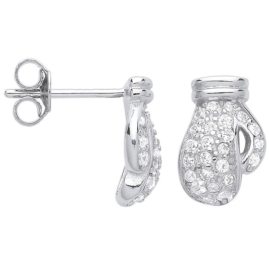Silver Cz Boxing Gloves Stud Earrings