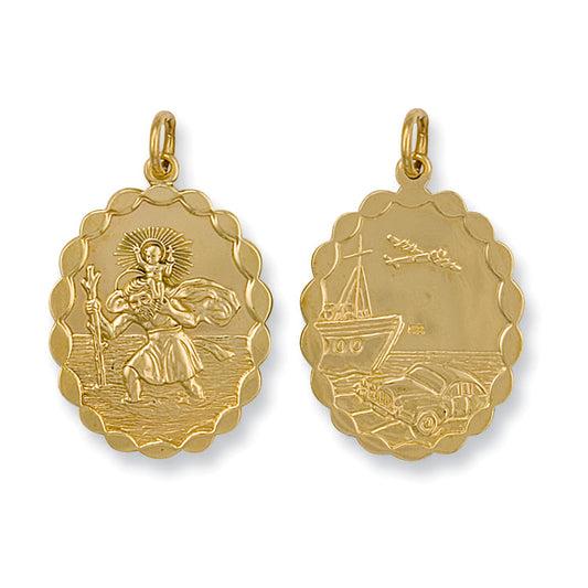 Y/G Double Sided Oval Shaped St Christopher Pendant