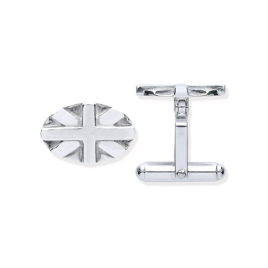 Silver Union Jack Oval Cufflinks