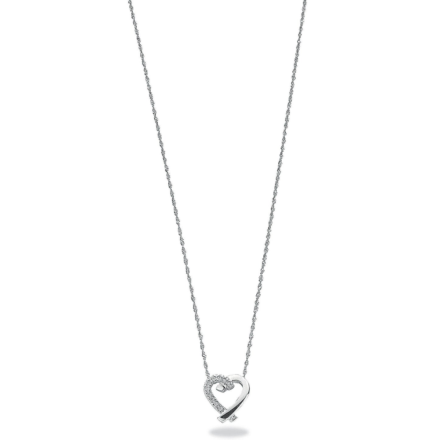 9ct White Gold 0.05ct Diamond Heart Pendant with 18in/45cm Chain