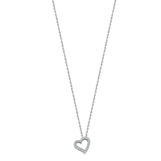 9ct White Gold 0.13ct Diamond Heart Pendant with 18in/45cm Chain