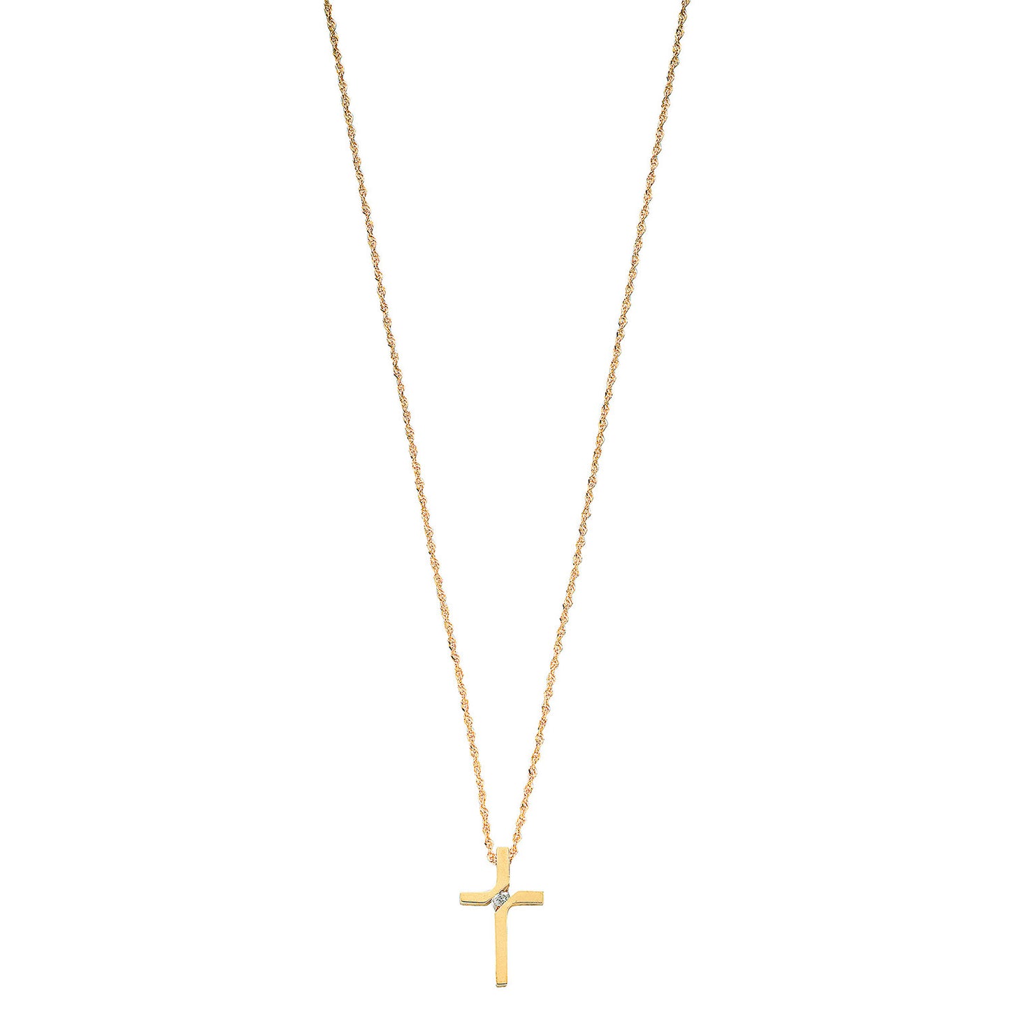 9ct Yellow Gold 0.04ct Diamond Cross Pendant with 18in/45cm Chain