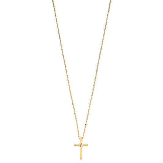9ct Yellow Gold 0.04ct Diamond Cross Pendant with 18in/45cm Chain
