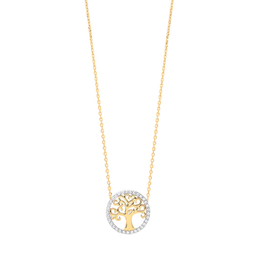 Y/G Tree of Life CZ, 18" Necklace