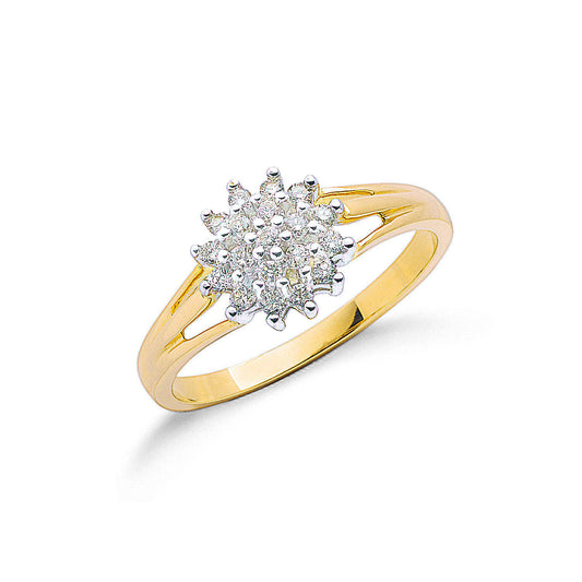 9ct Y/G 0.25ctw Diamond Cluster Ring