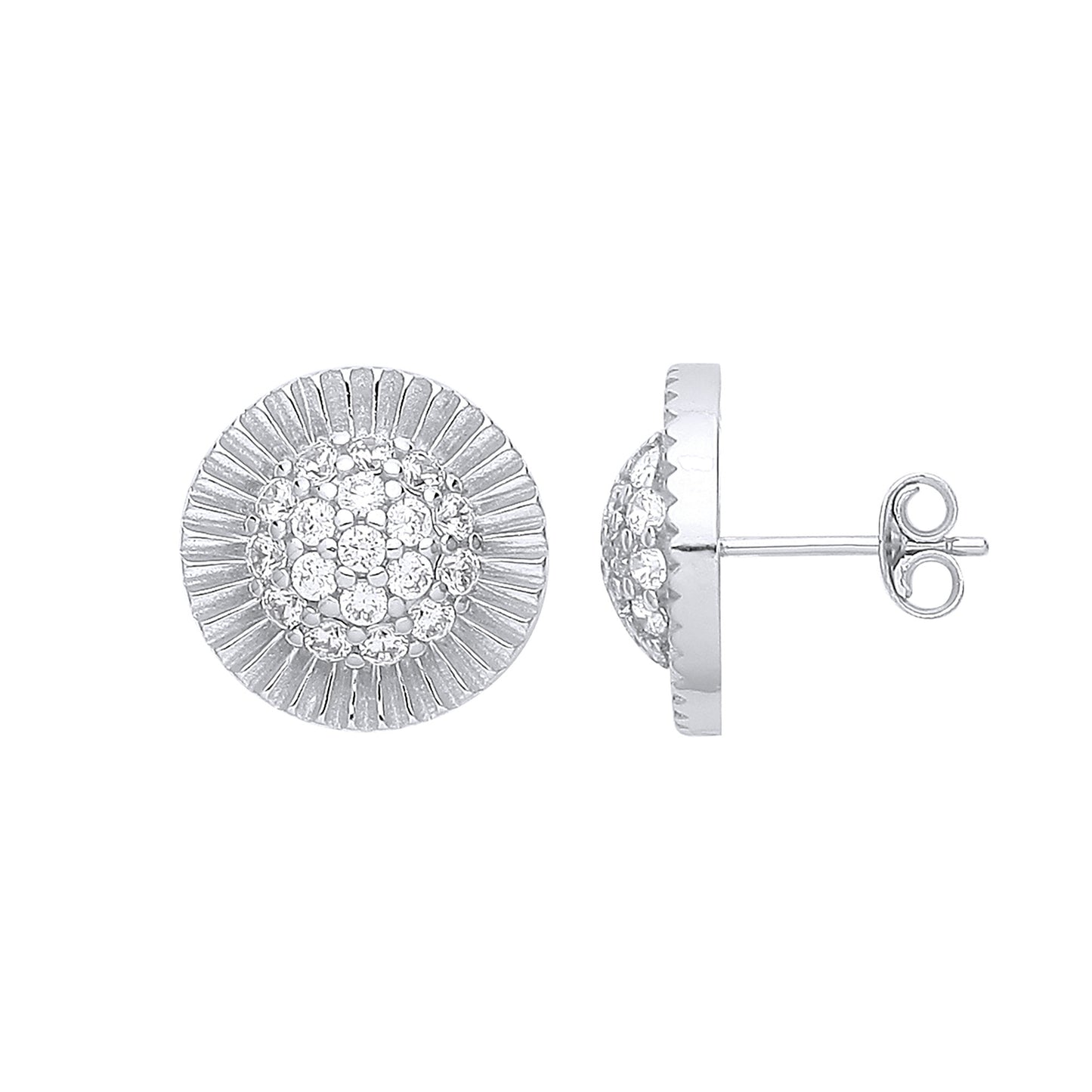 Silver Round 15mm Stud CZ Earrings