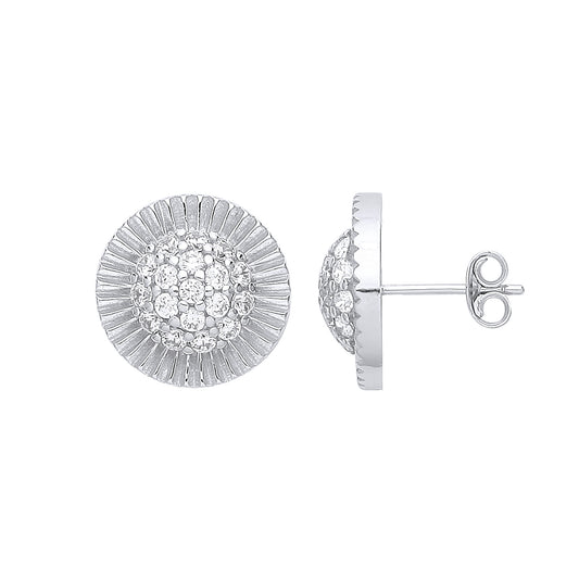 Silver Round 15mm Stud CZ Earrings