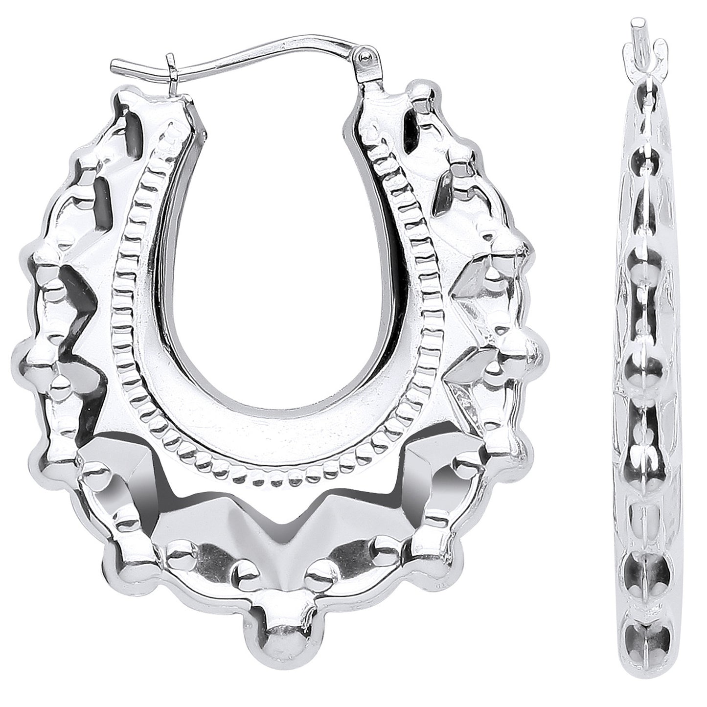 Silver Embossed Hinged Medium Oval Creoles